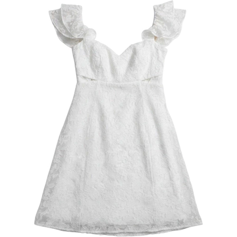 Wild Fable White Floral Jacquard Ruffle Sleeve Mini Dress Sweetheart Cowl Neck M
